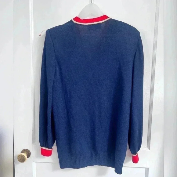 St. John Collection Navy Blue Red Santana Knit Cardigan - Picture 5 of 5